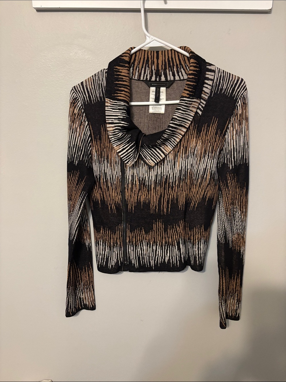 BCBGMaxAzria Black, Brown & Cream Abstract Cowl Neck Sweater
